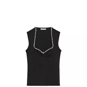 Zara Black Sleeveless Blouse with Embellished Neckline